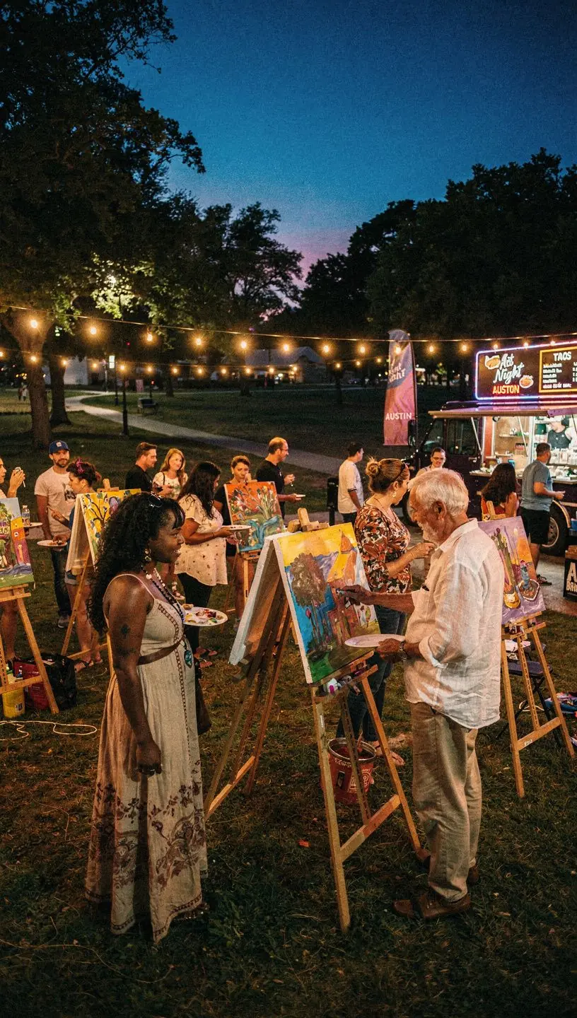Group of artists collaborating in a painting workshop