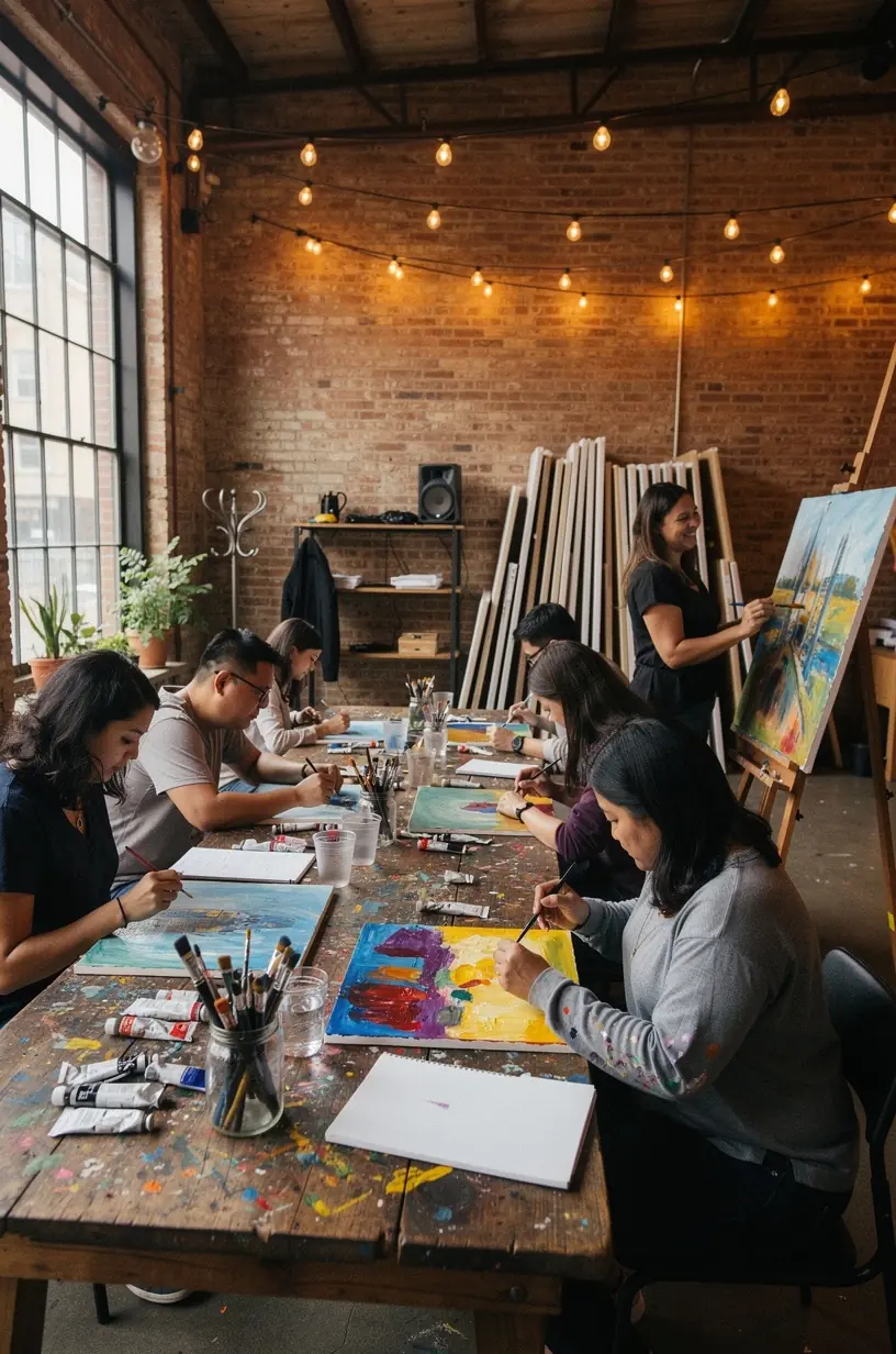 Artist painting during a guided workshop session