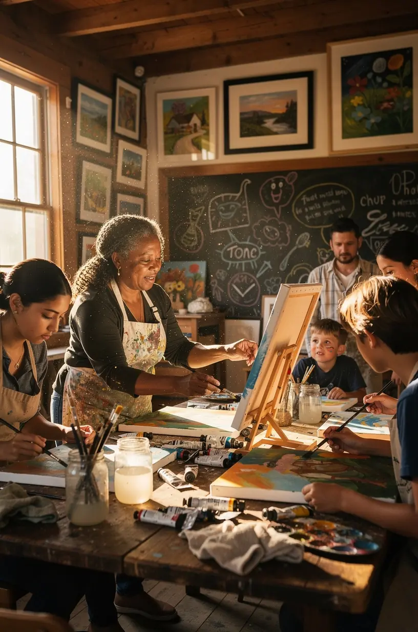 Setting up a painting exhibition with guided workshops