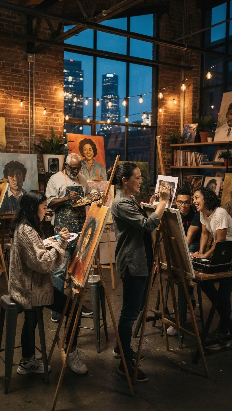 Guided painting session with instructors and participants.