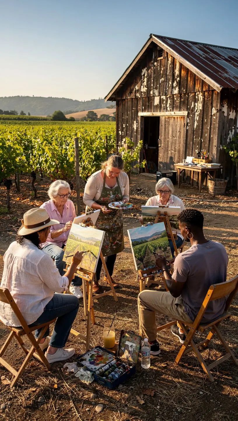 Participants exploring diverse painting techniques in workshop